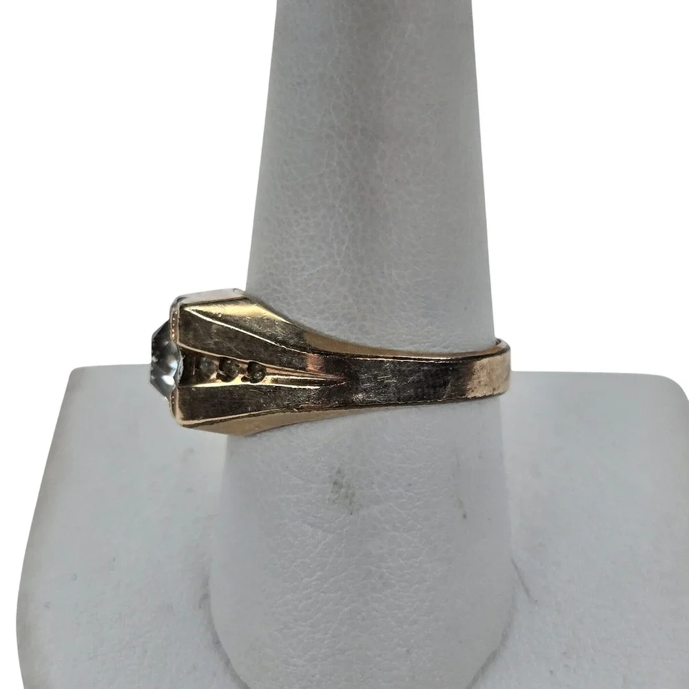 Vintage Uncas Ring 12K Gold Filled Size 9.75 Signet Style Clear Stone